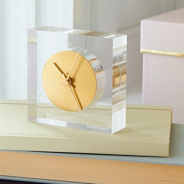 Russell Hazel Acrylic & Gold Clock | The Container Store